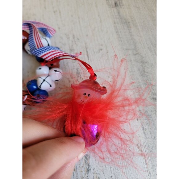 USA bell Rudolph Red-Nosed reindeer snowman ornament Xmas set - Picture 5 of 6